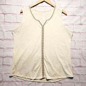Kuhl Shay Tank Top Womens XL White Cream Organic Cotton Embroidered Knit Top